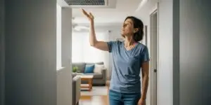 Person checking if AC unit is blowing cold air
